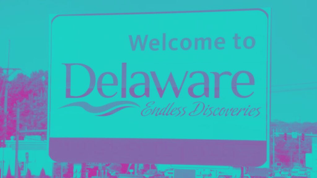 A “Welcome to Delaware” signboard - Delaware Law School